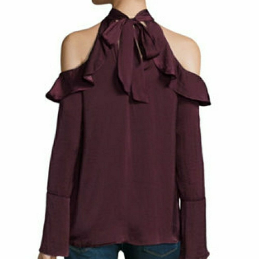 Long Sleeve Ruffle Cold Shoulder Blouse - Picture 2 of 3